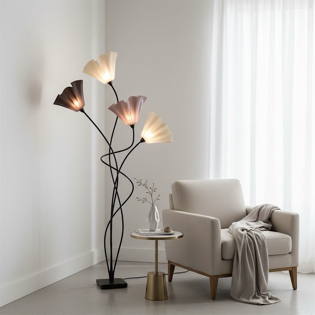 מנורה עומדת פעמוני פרח 4 קנים עבודת יד גוונים לבחירה