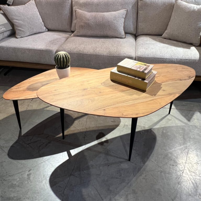שולחן סלון דגם ווד משולש גדול בינוני עץ שיטה רגל ברזל שחורה (1)