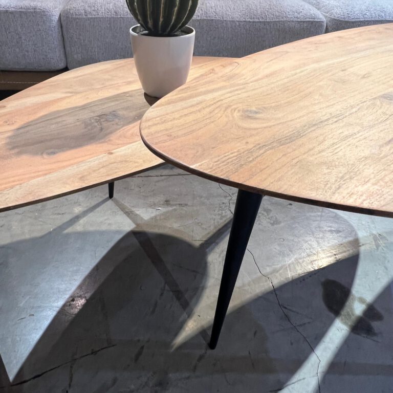 שולחן סלון דגם ווד משולש גדול בינוני עץ שיטה רגל ברזל שחורה (2)