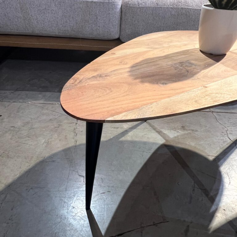 שולחן סלון דגם ווד משולש גדול בינוני עץ שיטה רגל ברזל שחורה (3)