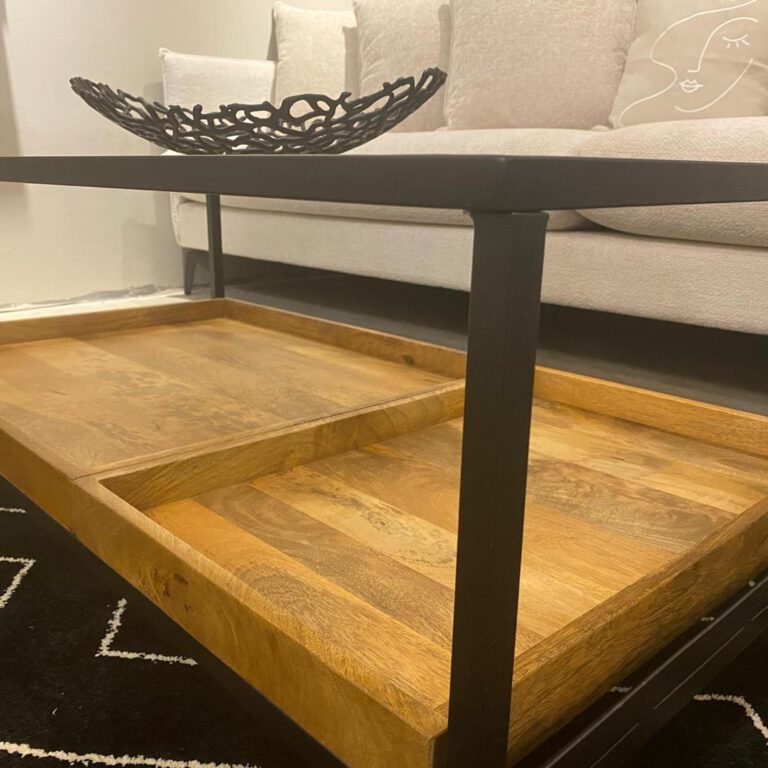 שולחן סלון ווד טריי עץ מנגו ברזל שחור וזכוכית דגם סוניל (3)