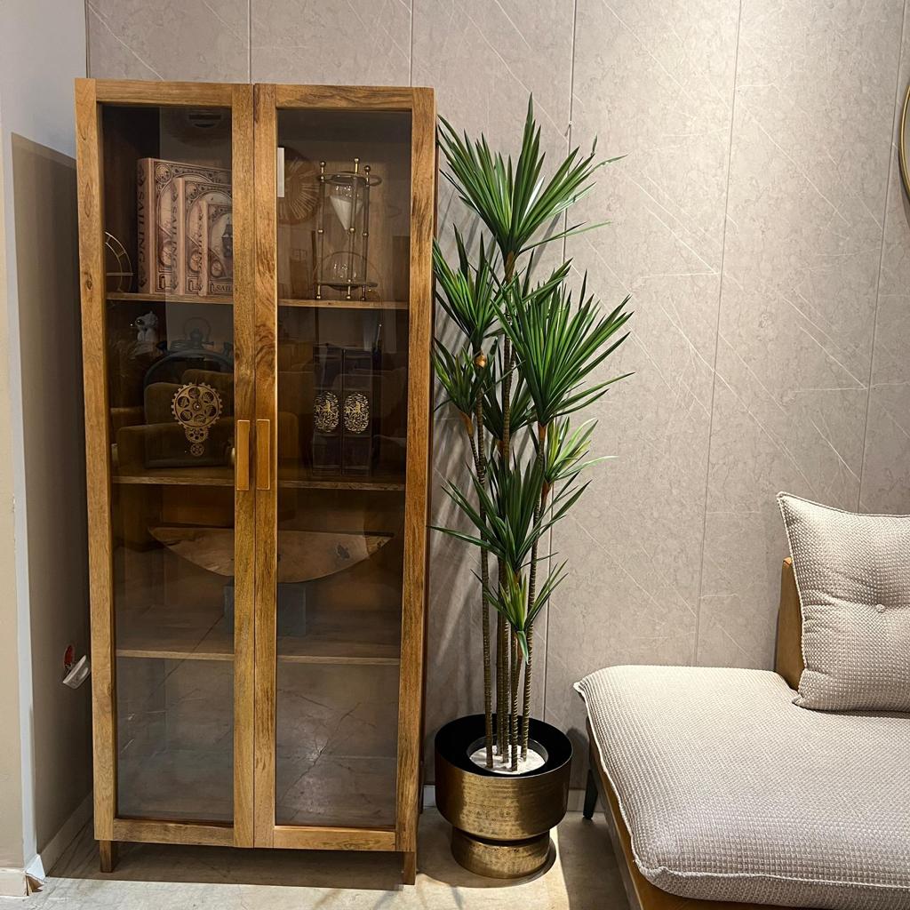 ויטרינה עץ מנגו דלתות זכוכית דגם סוניל