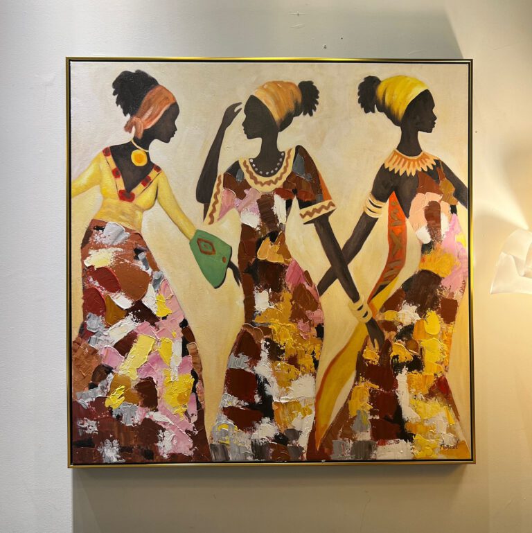 תמונת שמן בשילוב הדפסה 3 נשים אפריקאיות עם מסגרת