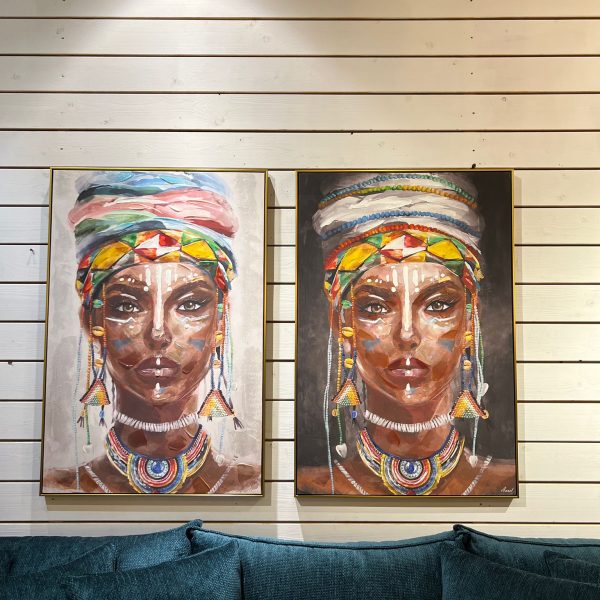 תמונת שמן בשילוב הדפסה אישה אפריקאית צבעונית