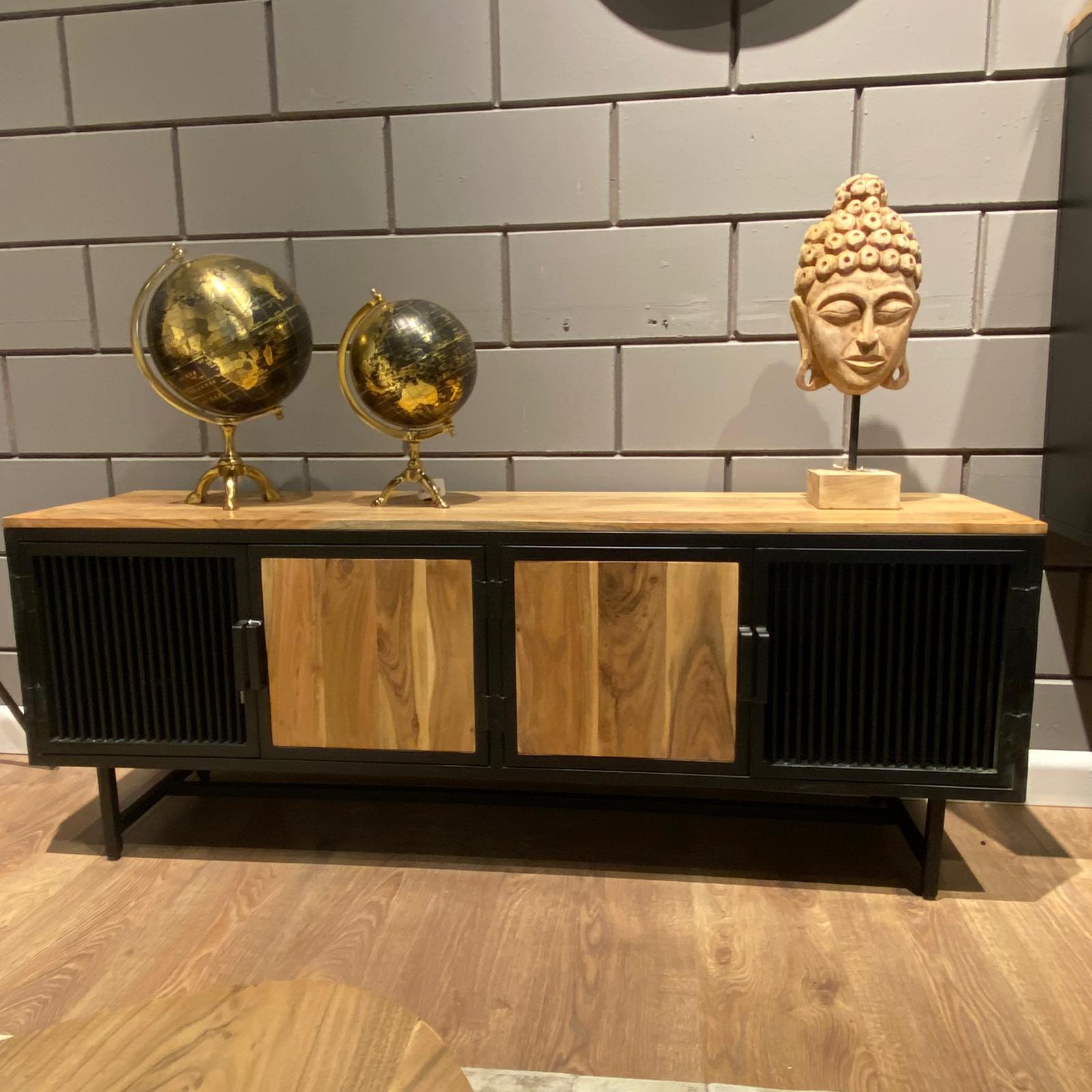 מזנון עץ שיטה דלתות פסים ברזל שחור דגם "לילה" - חיסול!!