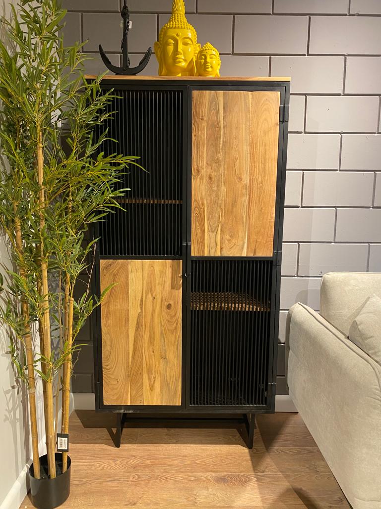 ספריה עץ שיטה דלתות פסים ברזל שחור דגם לילה - 2 יחידות אחרונות!