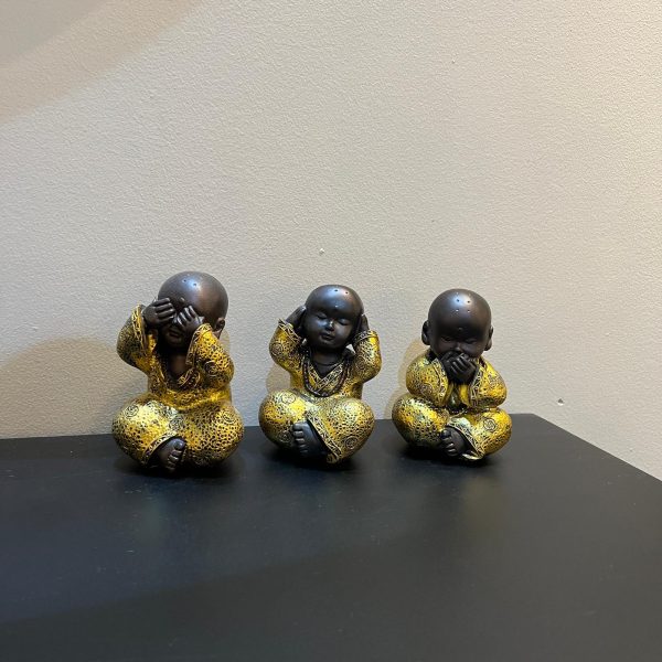 פסל בודהה שחור שמלה זהב יושב קטן