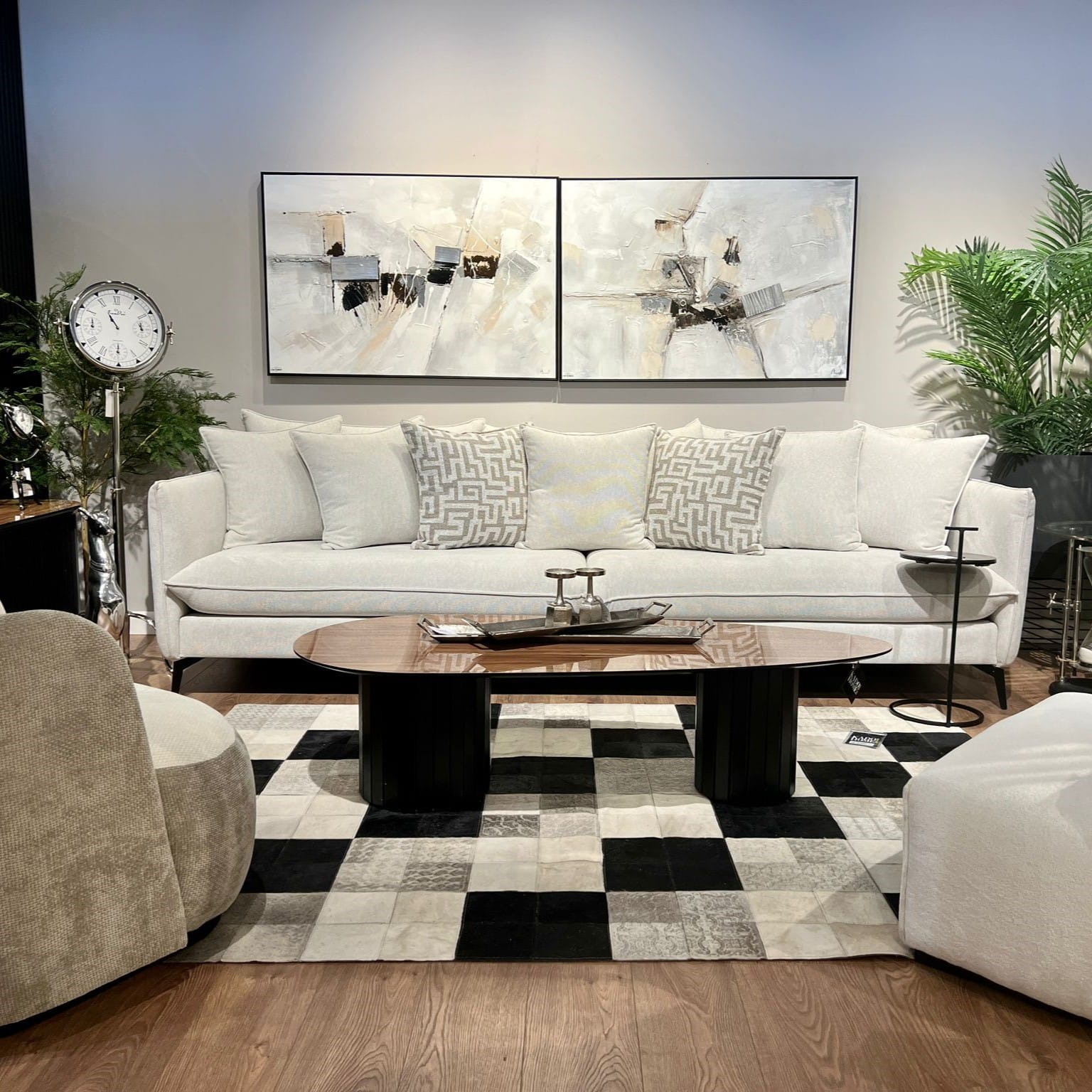 תמונה שמן אנאל בשילוב הדפסה עם מסגרת ריבועים כסופים בולטים 90/120