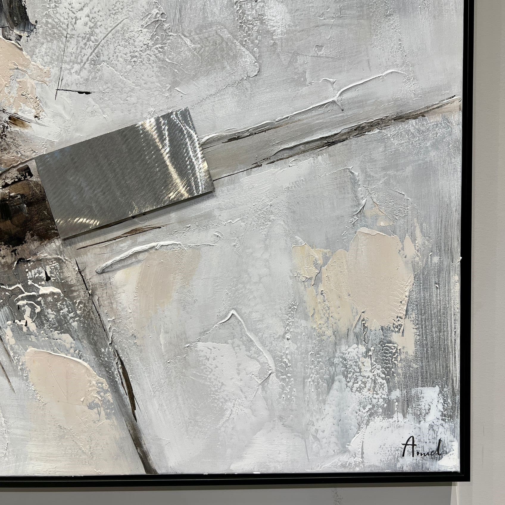 תמונה שמן אנאל בשילוב הדפסה עם מסגרת ריבועים כסופים בולטים 90/120