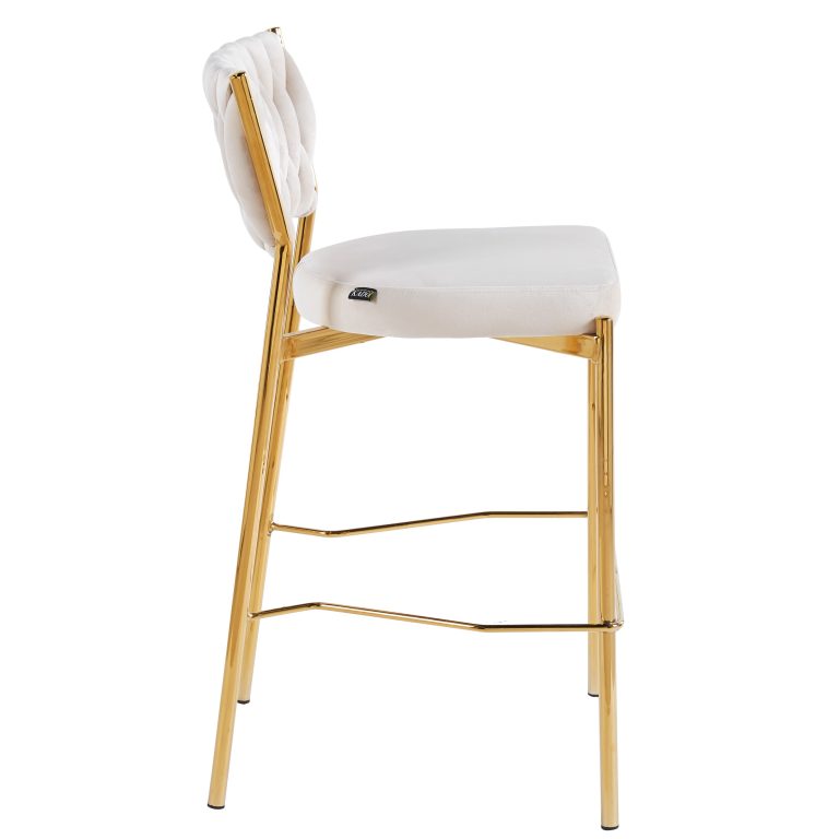 כסא בר דגם מרילין קלוע רגל זהב קטיפה שמנת