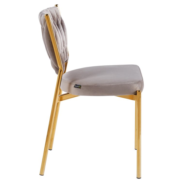 כסא דגם מרילין קלוע רגל זהב קטיפה בז