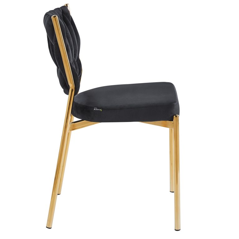 כסא דגם מרילין קלוע רגל זהב קטיפה שחורה