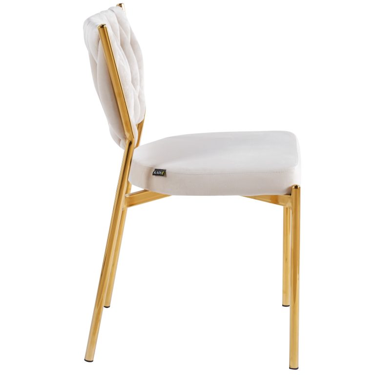 כסא דגם מרילין קלוע רגל זהב קטיפה שמנת