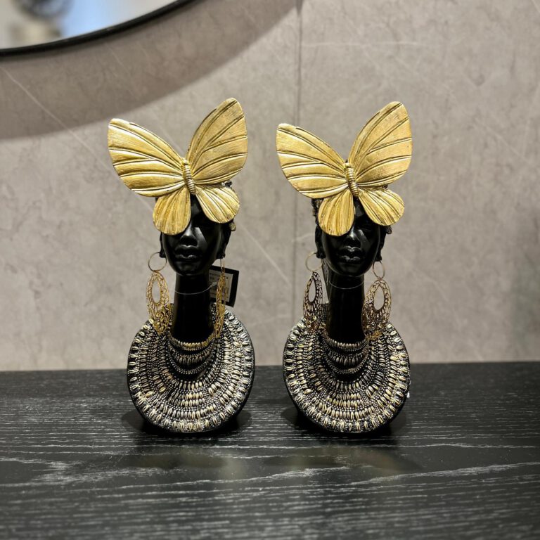 פסל ראש אישה אפריקנית פרפרים זהב דגם איקו (1)