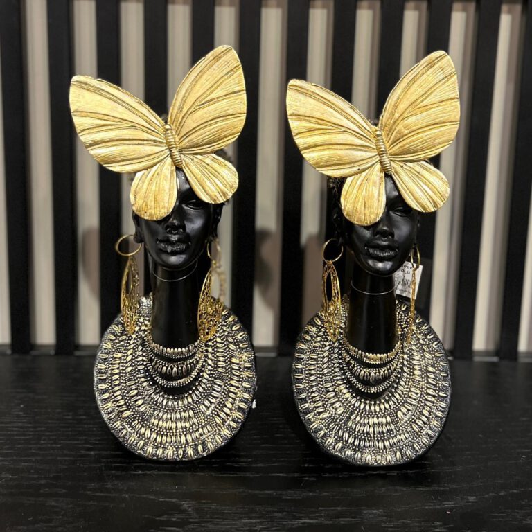 פסל ראש אישה אפריקנית פרפרים זהב דגם איקו
