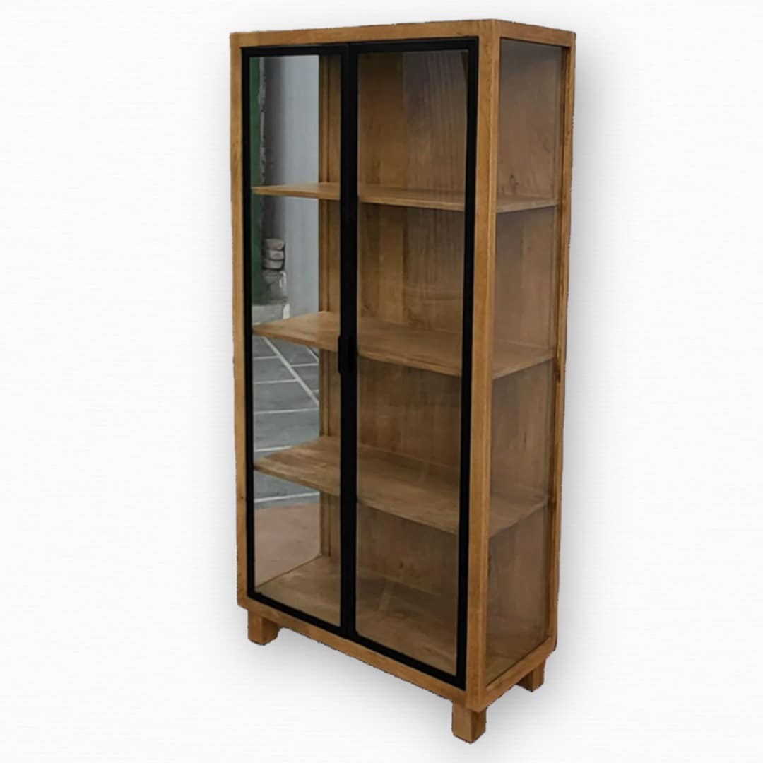 ויטרינה עץ דלתות זכוכית מסגרת ברזל שחור דגם סוניל