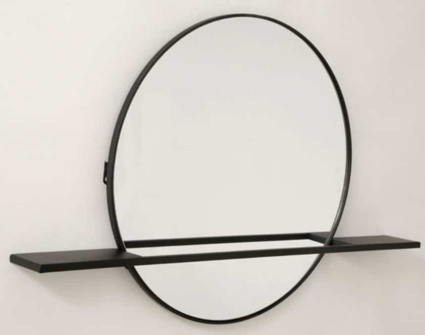 מראה עגולה + מדף מתכת בצבע שחור מראה עגולה + מדף מתכת בצבע שחור
