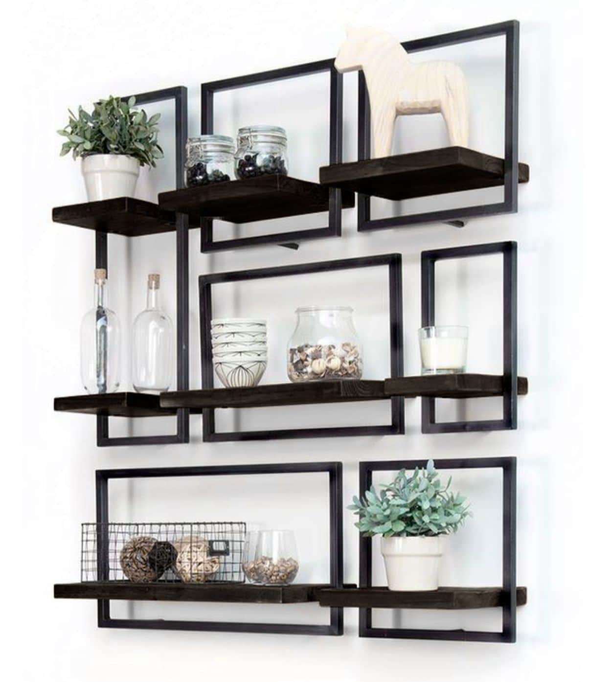 סט 7 מדפי מתכת בשילוב עץ