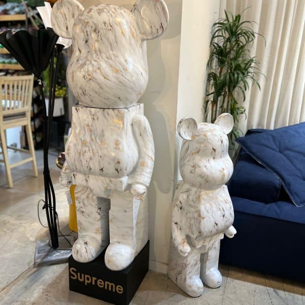 פסל דובי צבעוני מעוצב לבן זהב