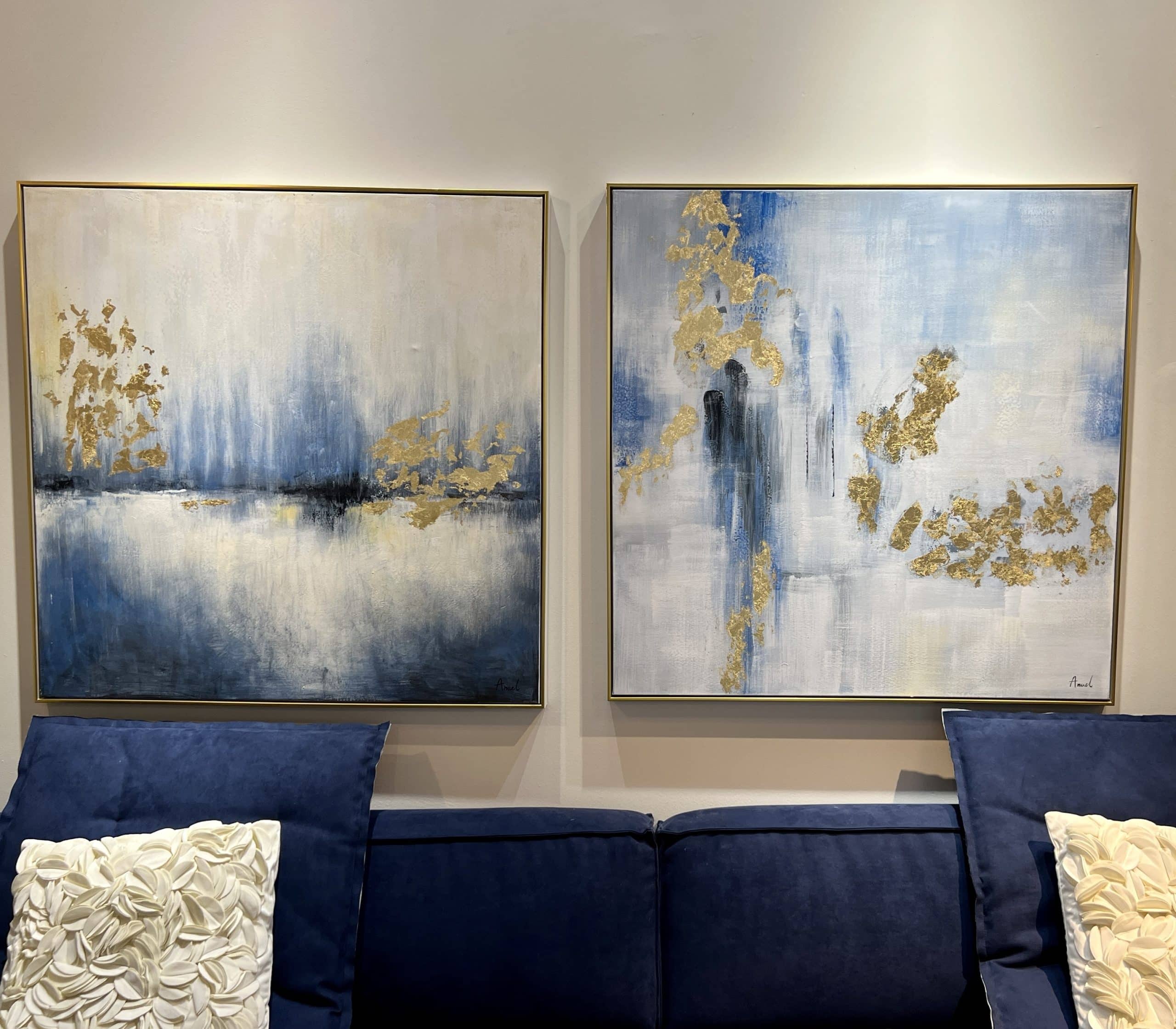 תמונת שמן אנאל מופשטת בשילוב הדפסה עם מסגרת