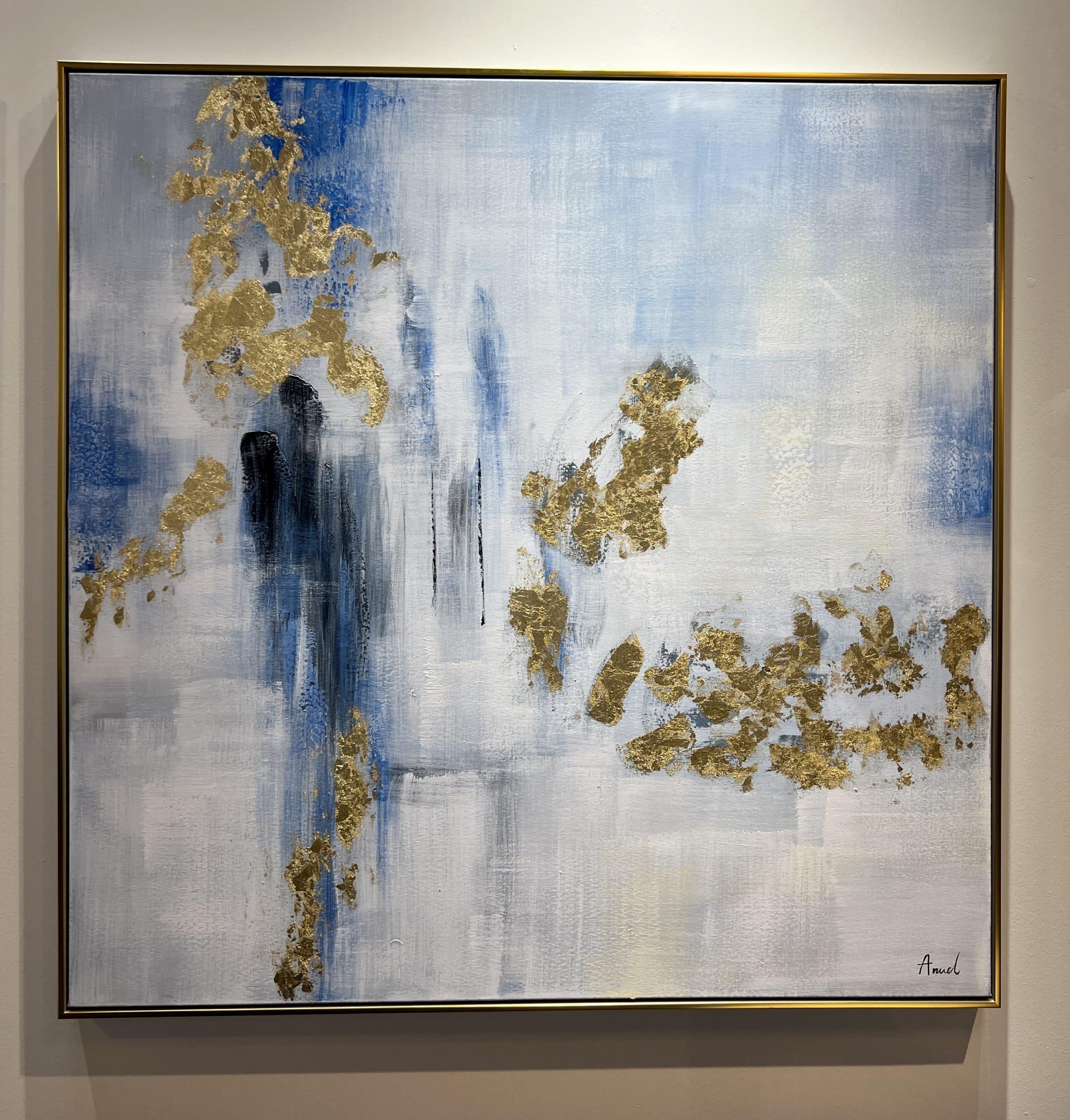 תמונת שמן אנאל מופשטת בשילוב הדפסה עם מסגרת