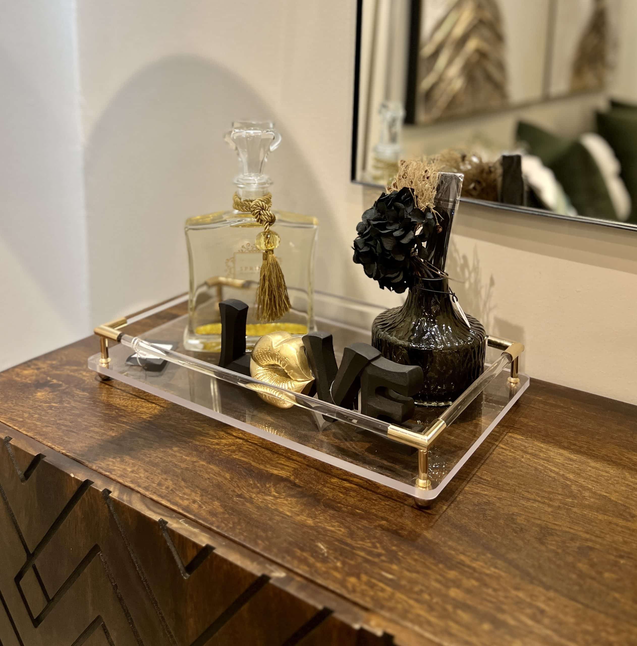 מגש אקרילי שקוף זהב גדול דגם איקו