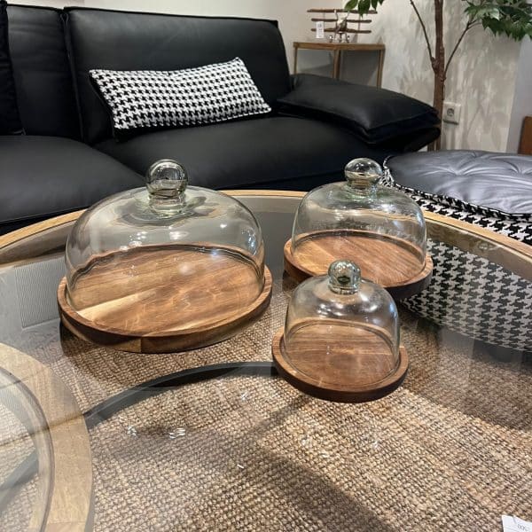 כלי לעוגה עץ פעמון זכוכית דגם אליס