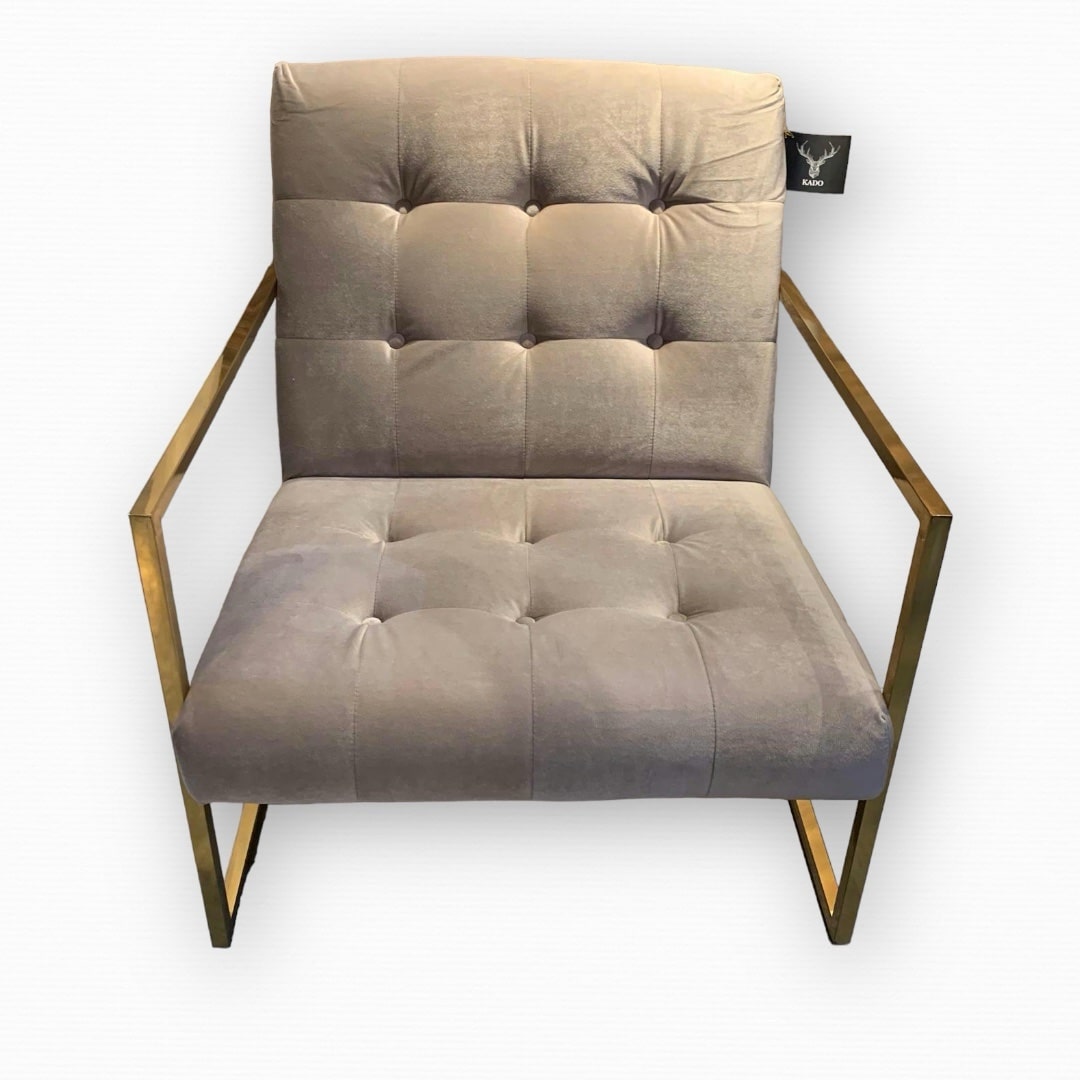 כורסא יוקרתית ידיות זהב בבד קטיפה שמנת דגם רום