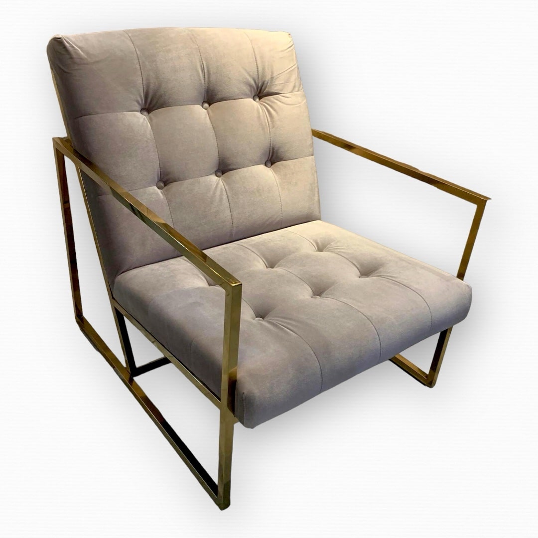 כורסא יוקרתית ידיות זהב בבד קטיפה שמנת דגם רום