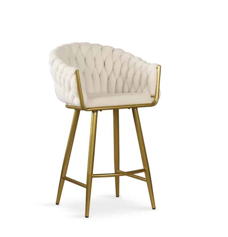 כיסא בר בוקלה שמנת רגל זהב כיסא בר בוקלה שמנת רגל זהב