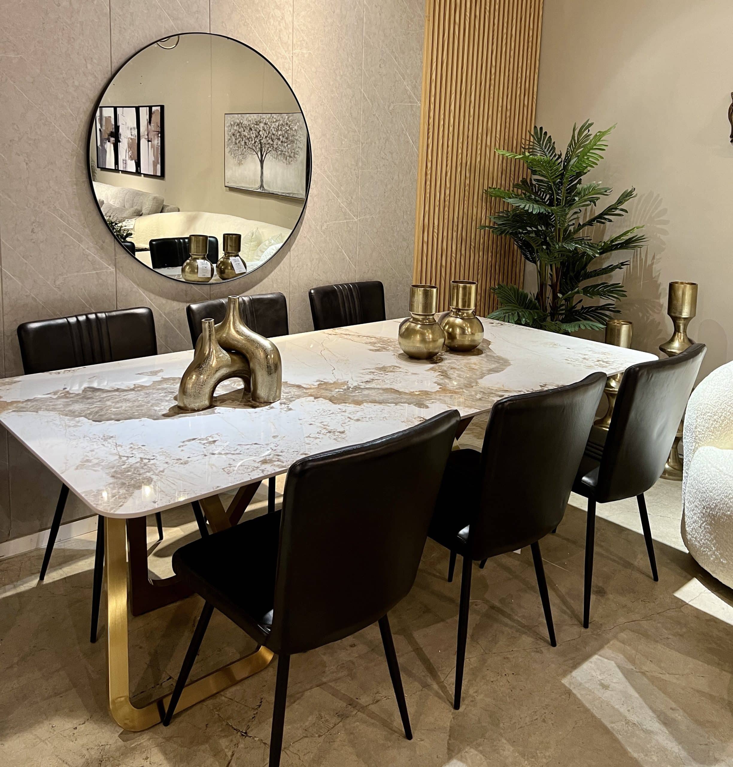 שולחן אוכל מלבן רגליים זהב דגם מרבל קימי שולחן אוכל מלבן רגליים זהב דגם מרבל קימי