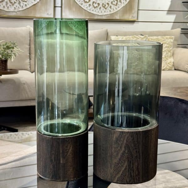 כד עשישית זכוכית אפורה בסיס עץ דגם אליס