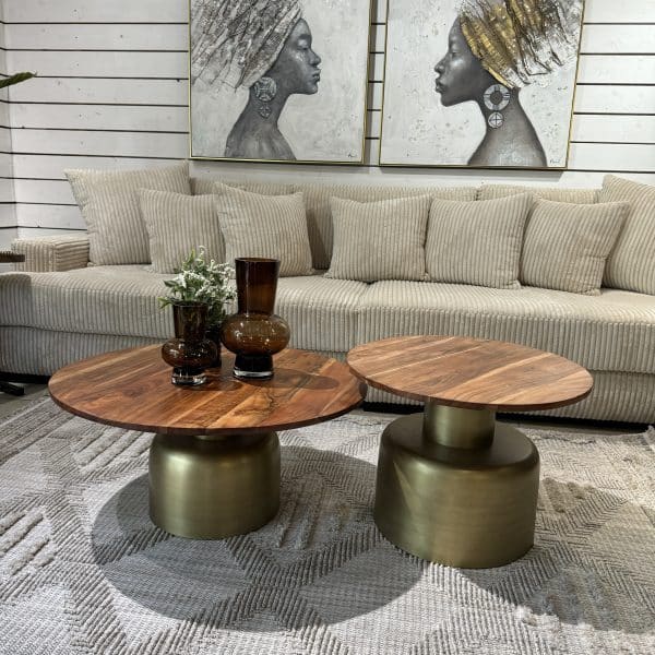 שולחן סלון מורין בסיס זהב פלטה עץ דגם ראבי