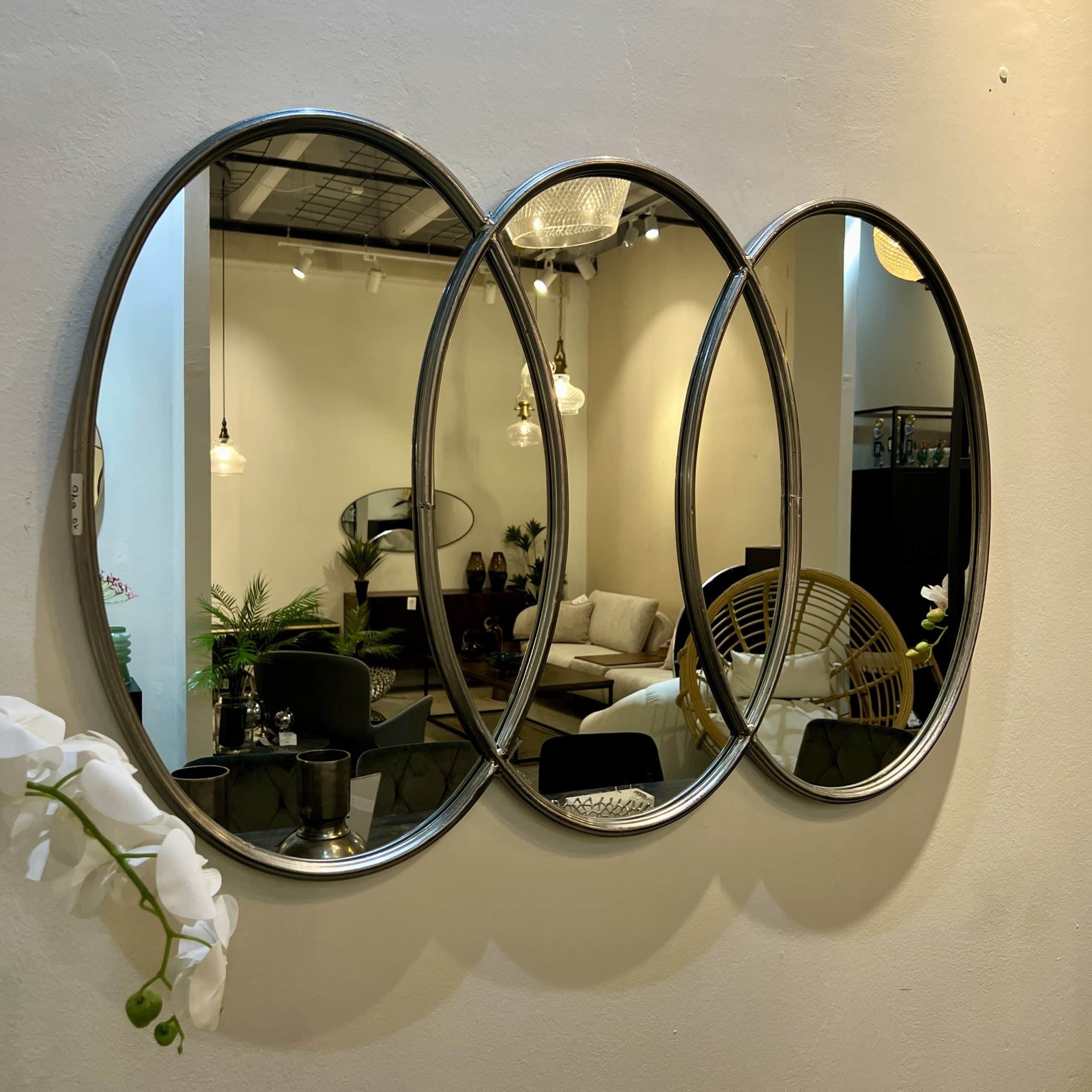 מראה מעוצבת אפור מושחר 3 אובליות מחוברות דגם בלה מראה מעוצבת אפור מושחר 3 אובליות מחוברות דגם בלה