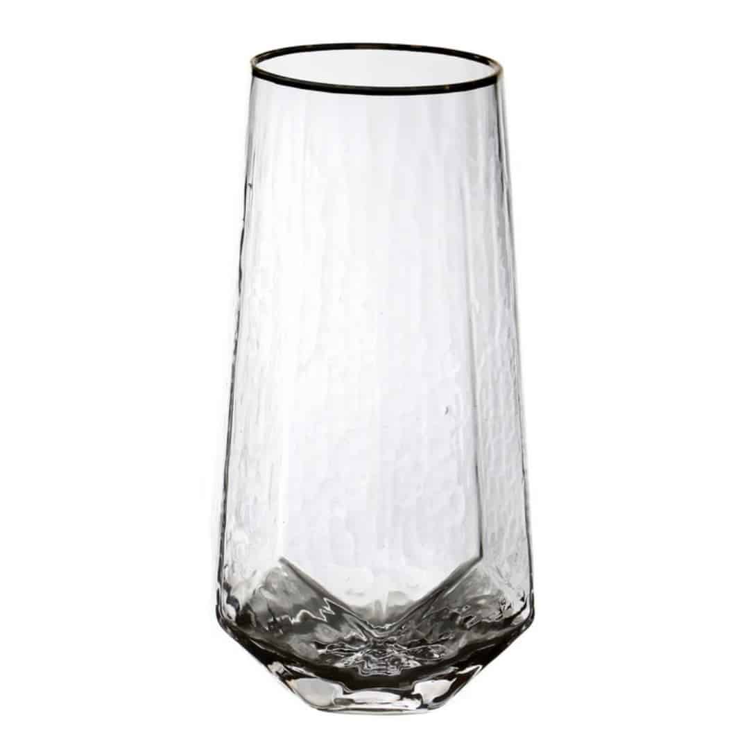 סט 6 כוסות זכוכית שקופה צורת יהלום ופס זהב