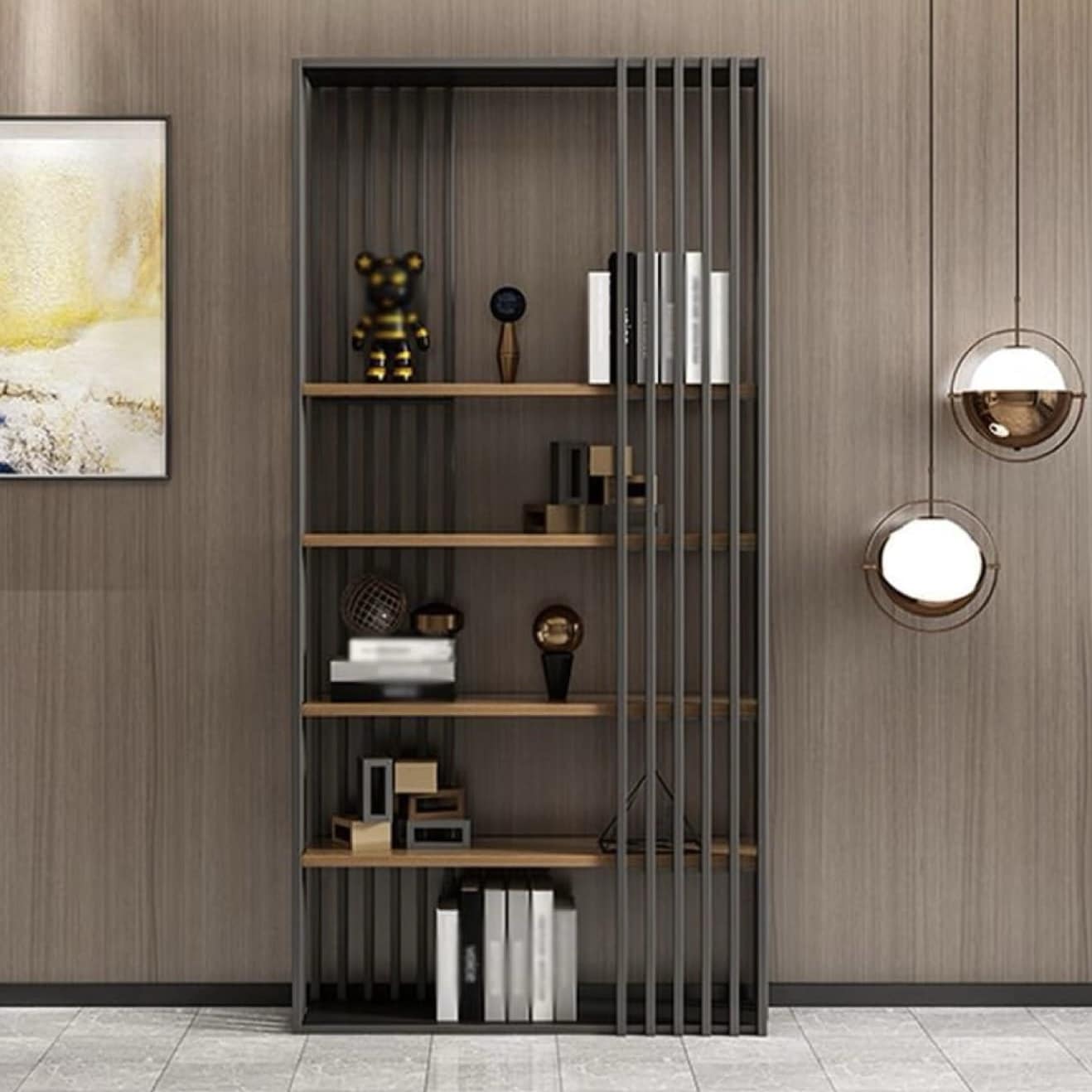 כוננית פסי ברזל ומדפי עץ דגם שחם כוננית פסי ברזל ומדפי עץ דגם שחם