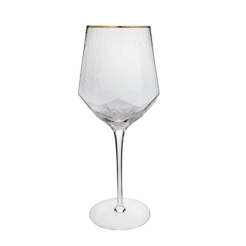 סט 6 גביעי יין זכוכית שקופה צורת יהלום ופס זהב