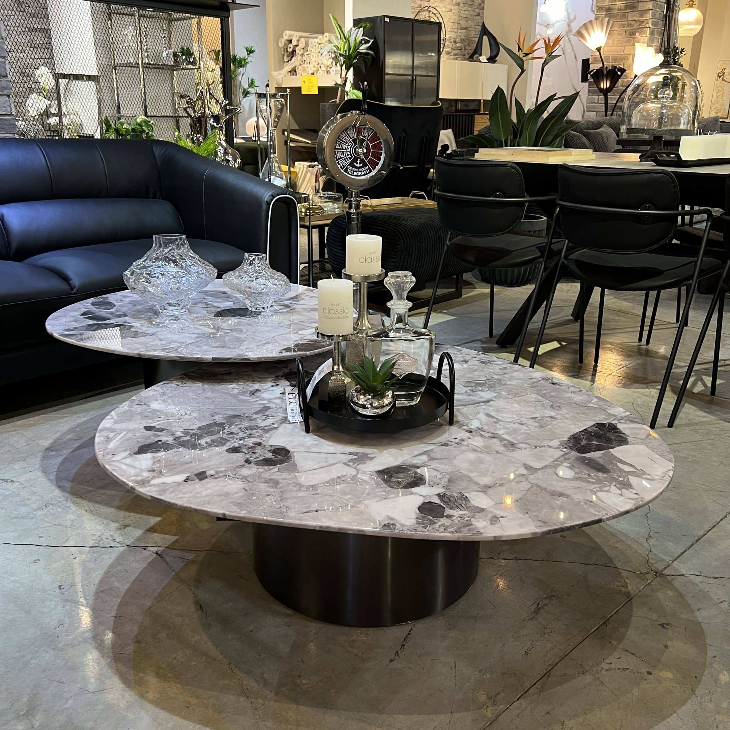 זוג שולחנות סלון עגולים ביג גריי מרבל קימי