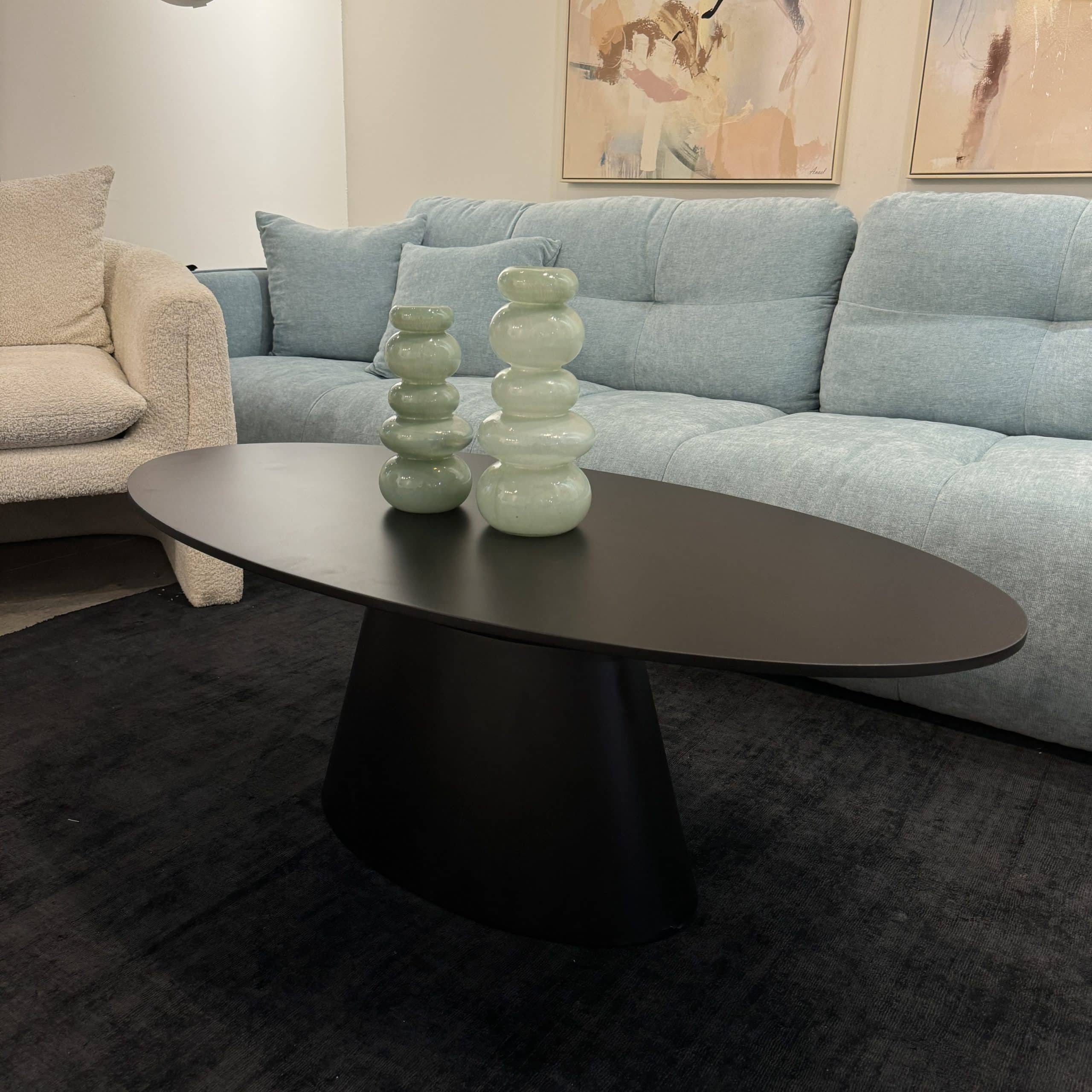 שולחן סלון אובלי שחור מט דגם ווד קימי