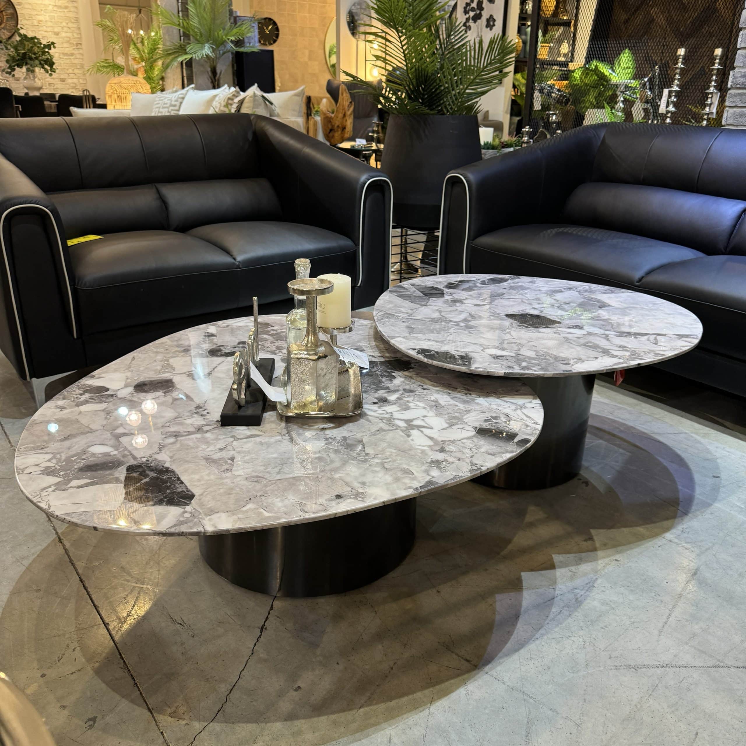 זוג שולחנות סלון עגולים ביג גריי מרבל קימי