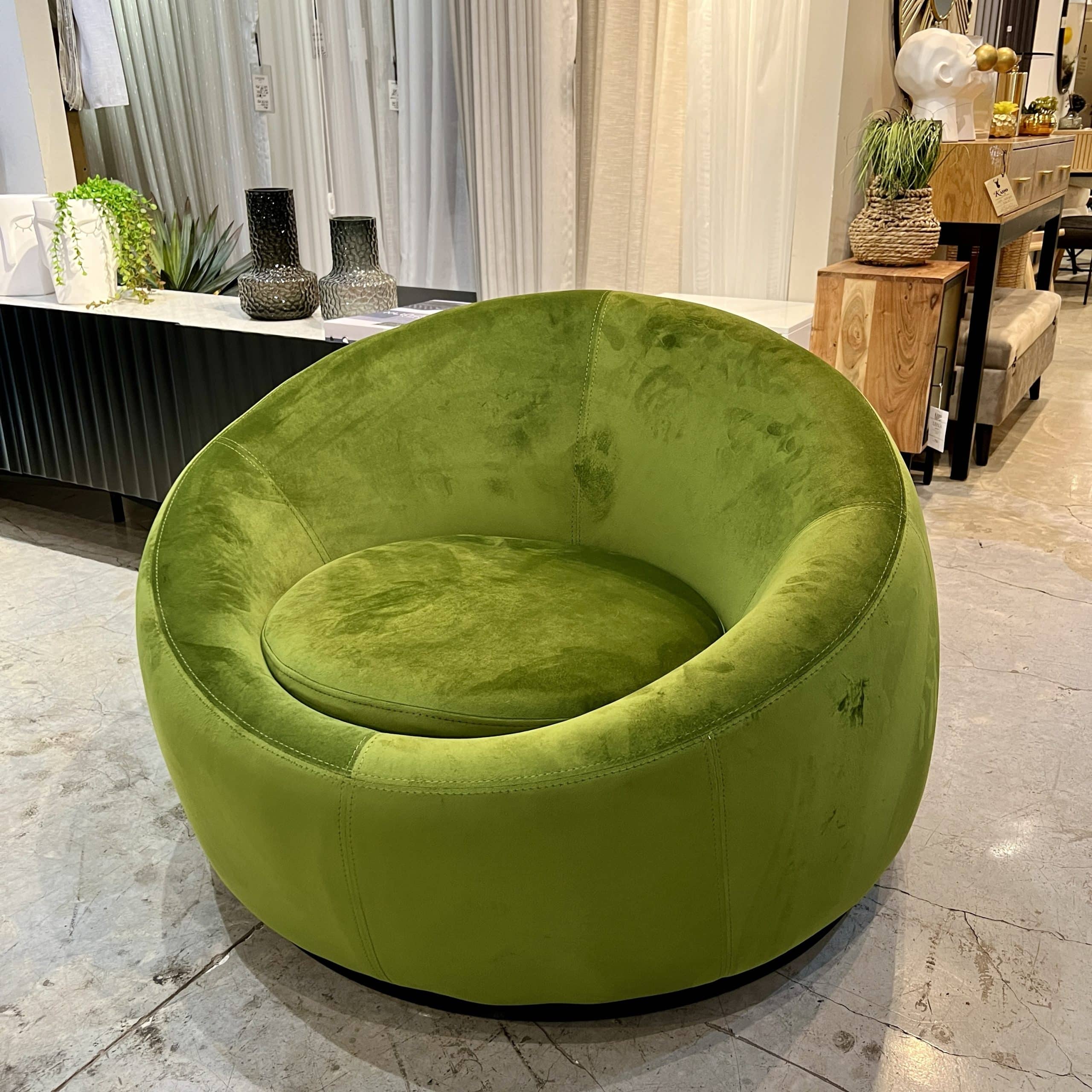 כורסא עגולה בד קטיפה ירוק