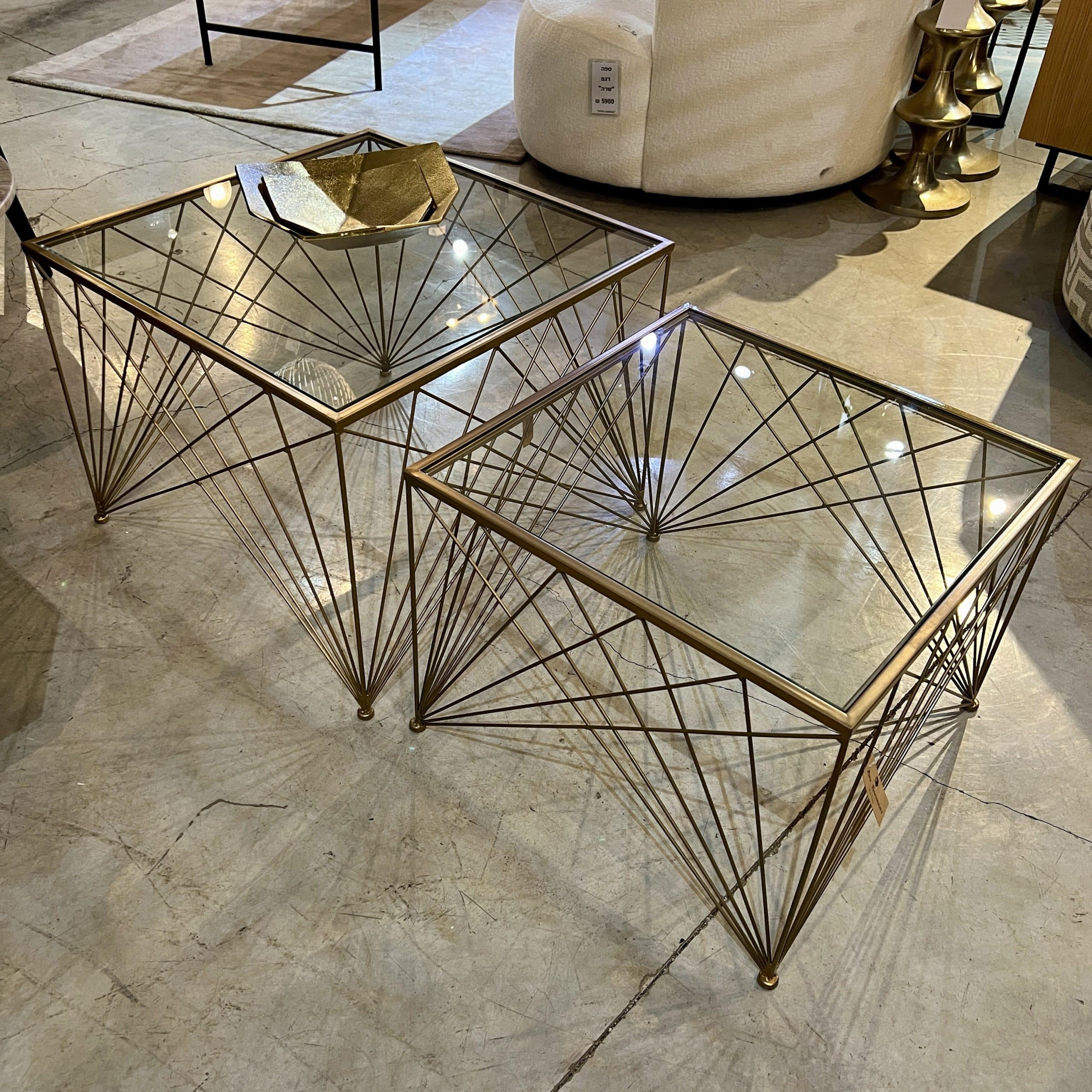 סט שולחנות סלון דגם מיתרים זהב