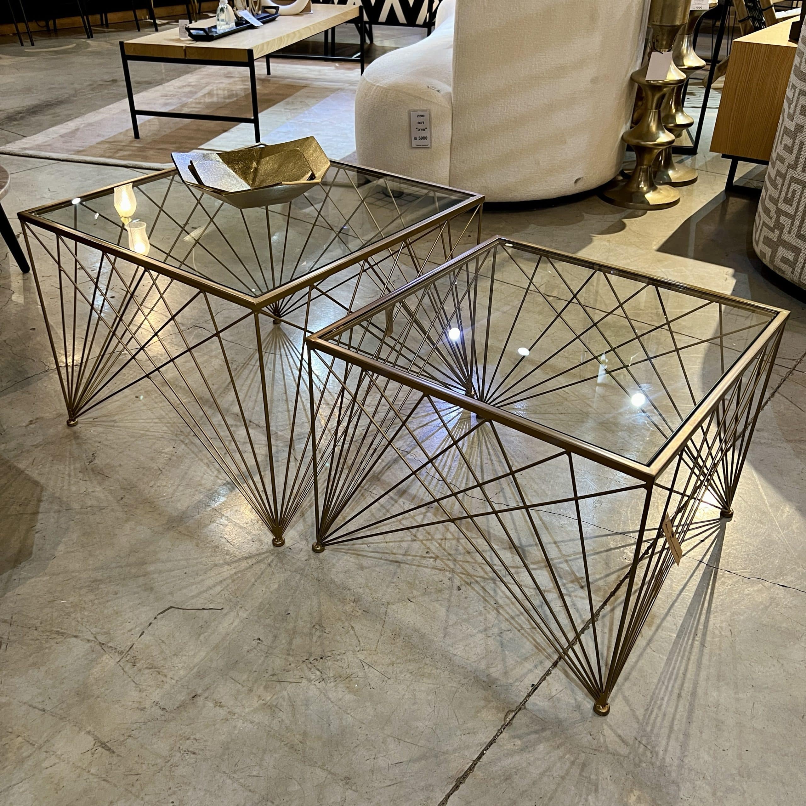 סט שולחנות סלון דגם מיתרים זהב