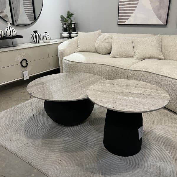 שולחן סלון סופיה שיש בז בסיס שחור דגם ראבי