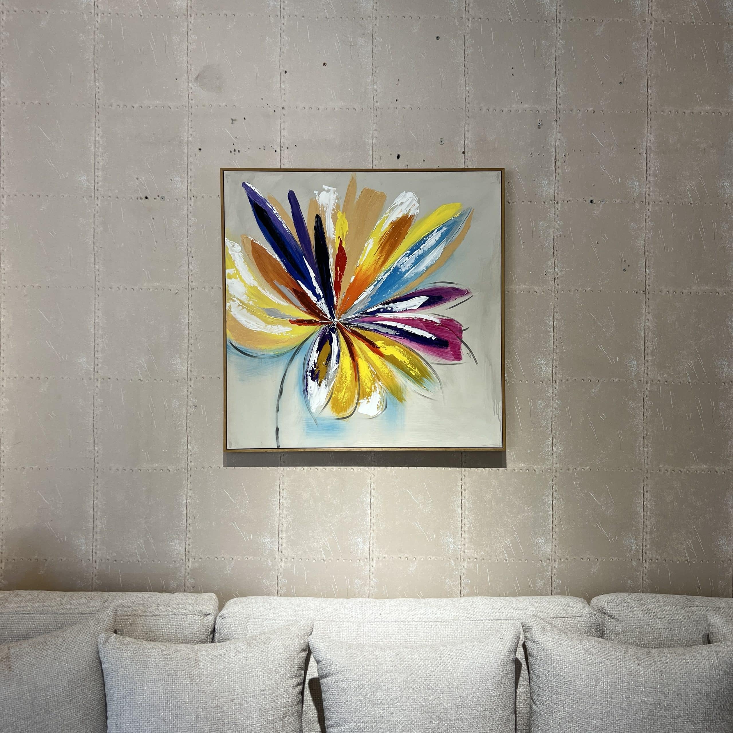 תמונה עבודת יד פרח צבעוני כחול ורוד מסגרת עץ דגם איקו תמונה עבודת יד פרח צבעוני כחול ורוד מסגרת עץ דגם איקו