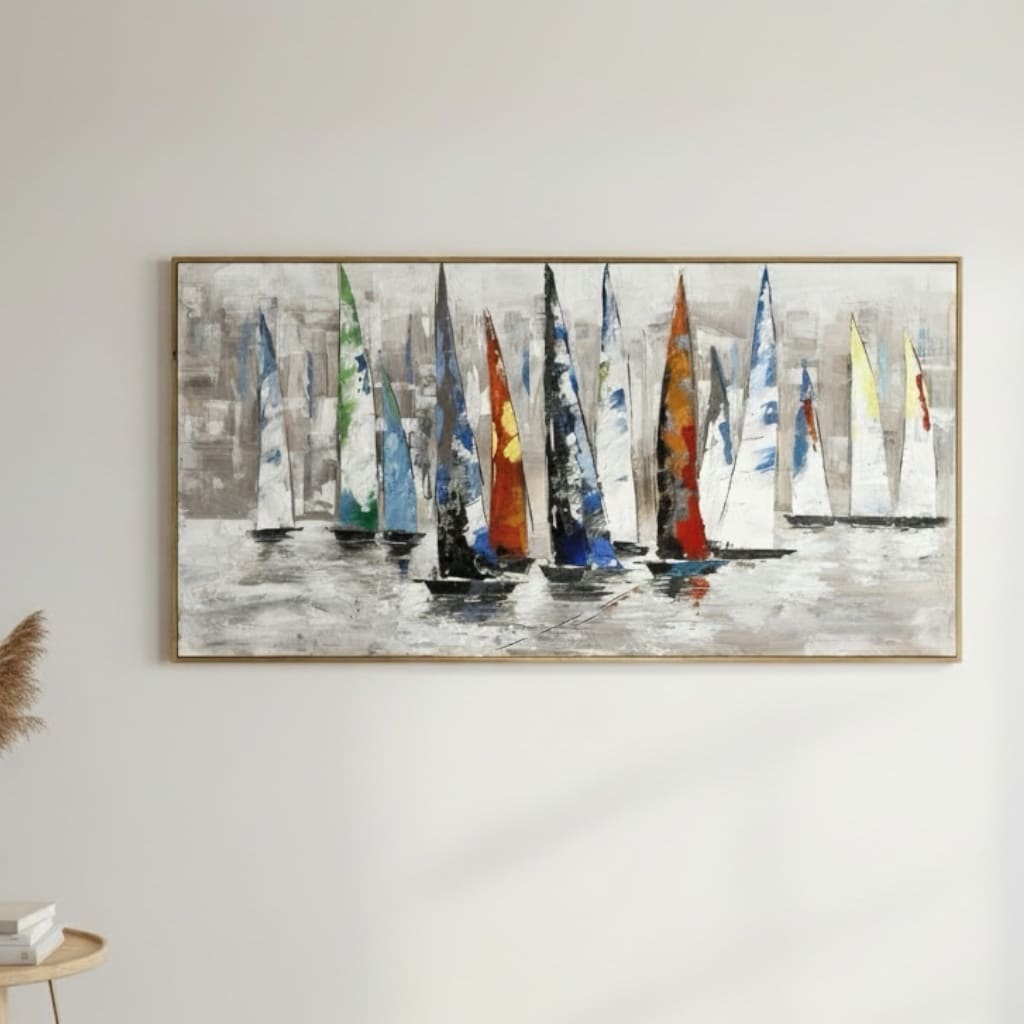 תמונה לקיר עבודת יד תבליטים סירות צבעוניות דגם איקו 120/60- חיסול מלאי!