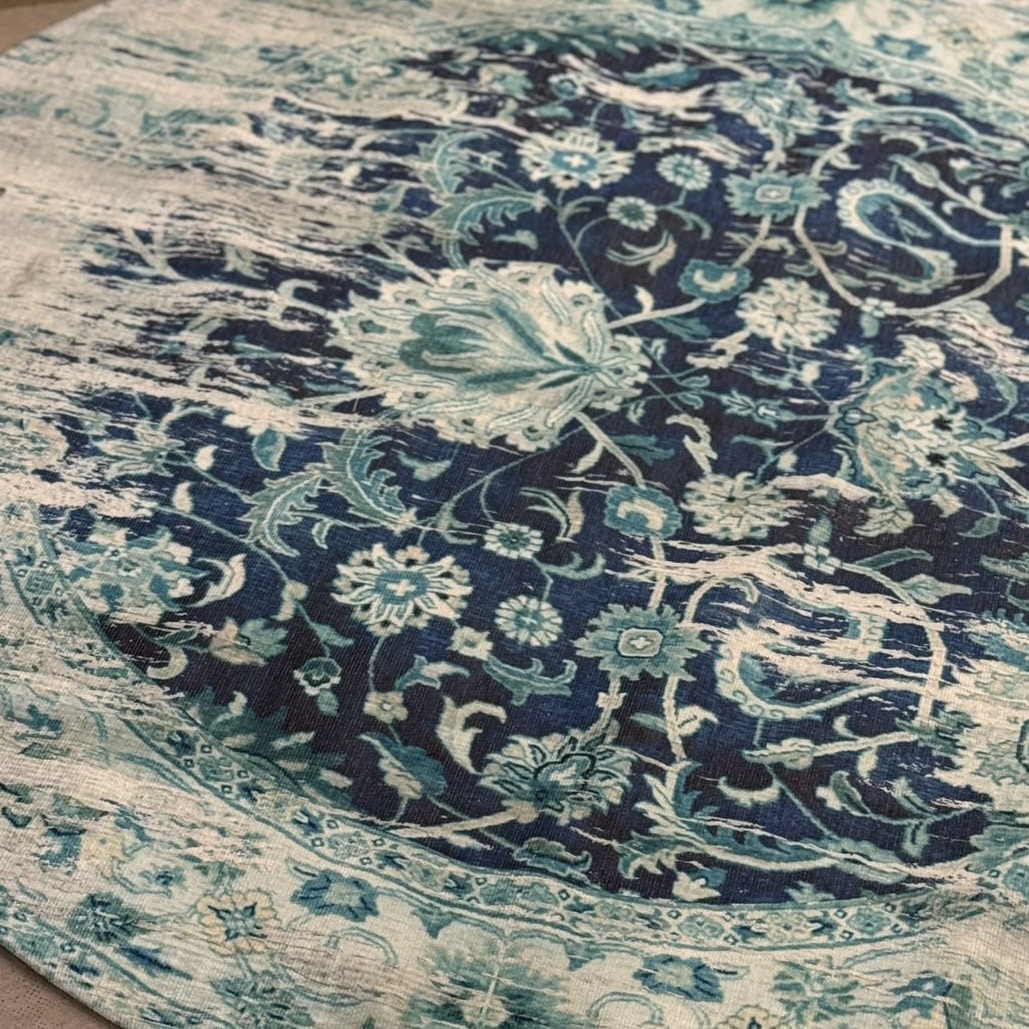 שטיח עגול בוהו פרחוני טורקיז דגם סיה שטיח עגול בוהו פרחוני טורקיז דגם סיה