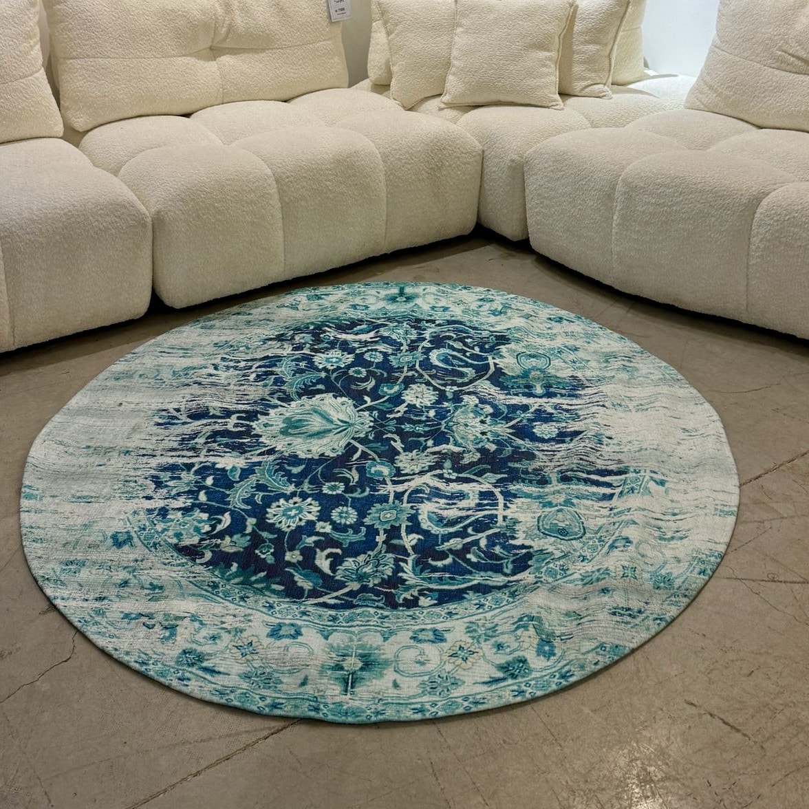שטיח עגול בוהו פרחוני טורקיז דגם סיה שטיח עגול בוהו פרחוני טורקיז דגם סיה