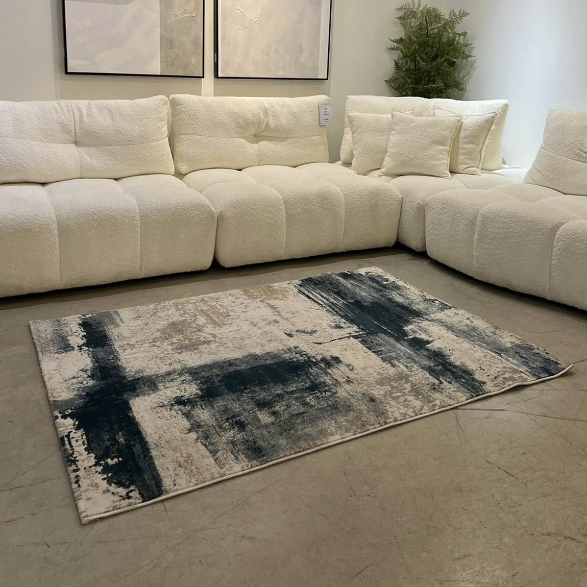 שטיח אבסטרקט בז כחול דגם FACIFIC שטיח אבסטרקט בז כחול דגם FACIFIC