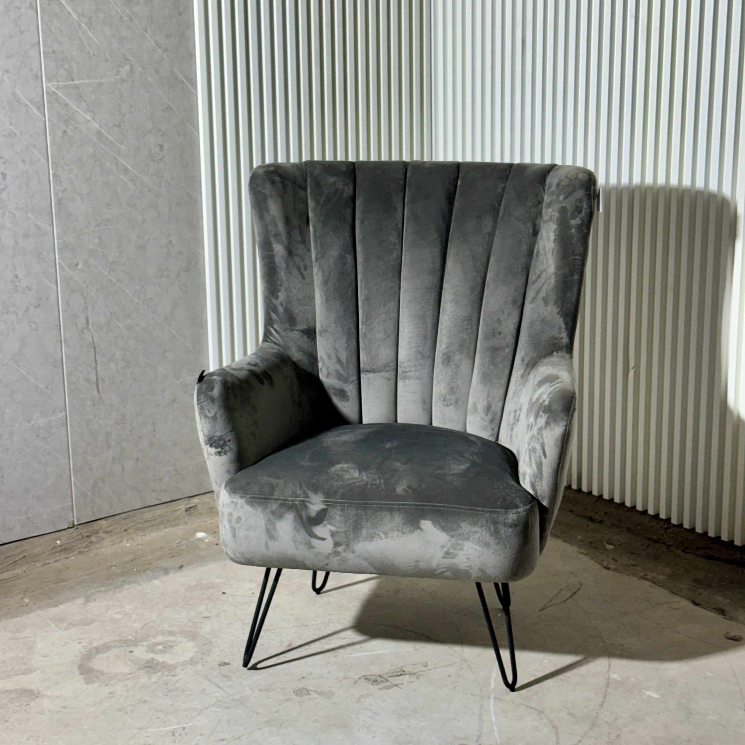 כורסא מניפה בד קטיפה אפור כורסא מניפה בד קטיפה אפור